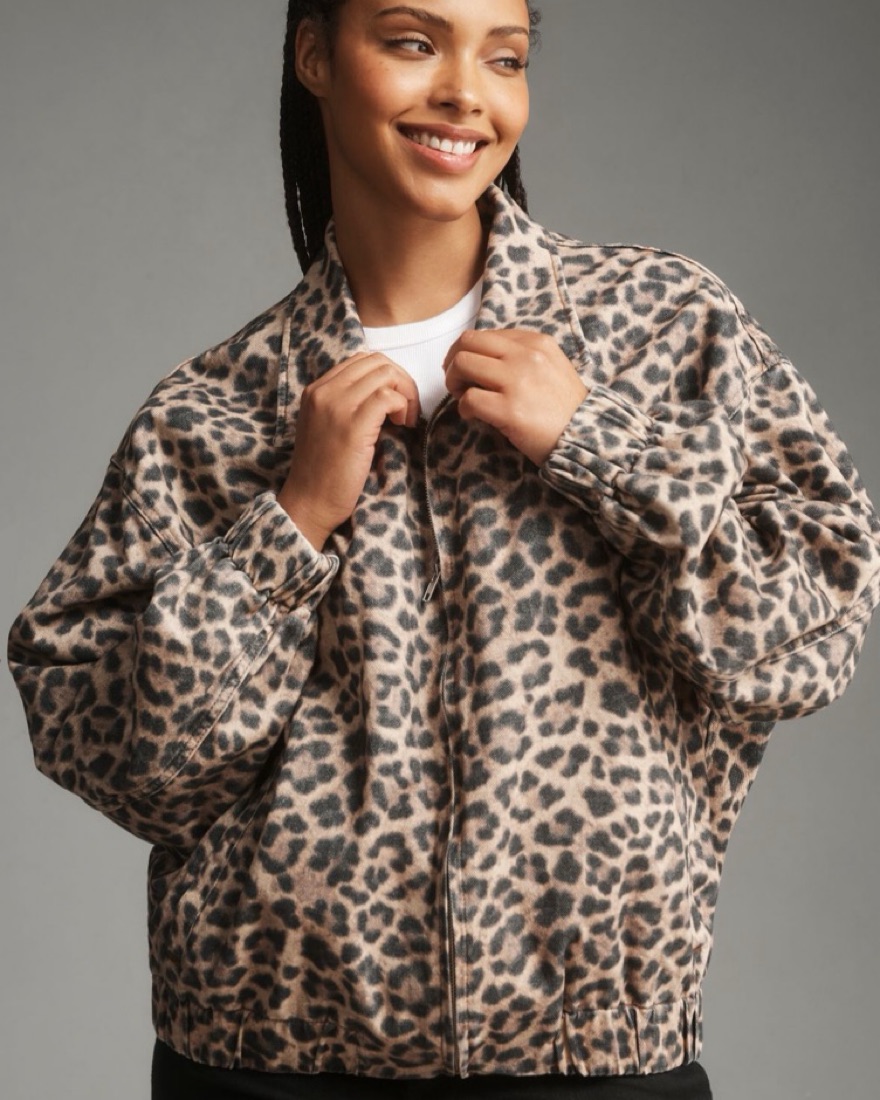 Leopard Print Denim Bomber Jacket by Anthropologie - Pickle