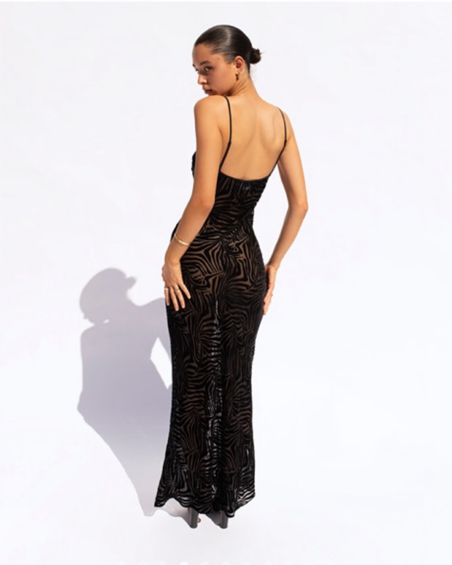 Realisation par ワンピース The Lila Celestial | Sheer Black Maxi Dress | Réalisation Par