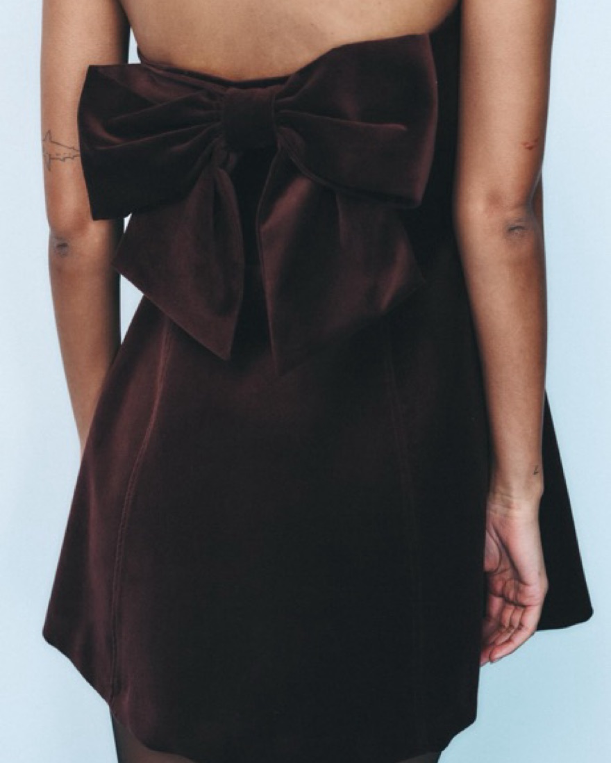 Zara Velvet Bow Dress by Zara - Pickle