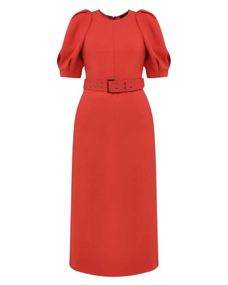 Ted Baker Puff Sleeve Midi Dress Red by Ted Baker - Pickle