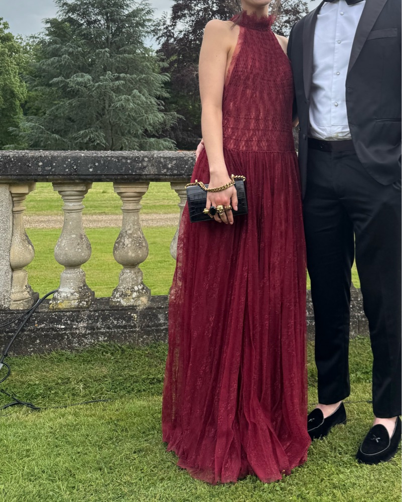 Montsand Burgundy Smocked Lace Maxi Dres by Montsand - Pickle