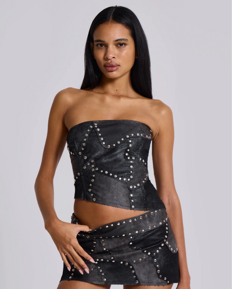 新品Jaded London キャミソール スカート セットBralet Top JADED London Leather Lace Up Corset Top by Jaded London - Pickle