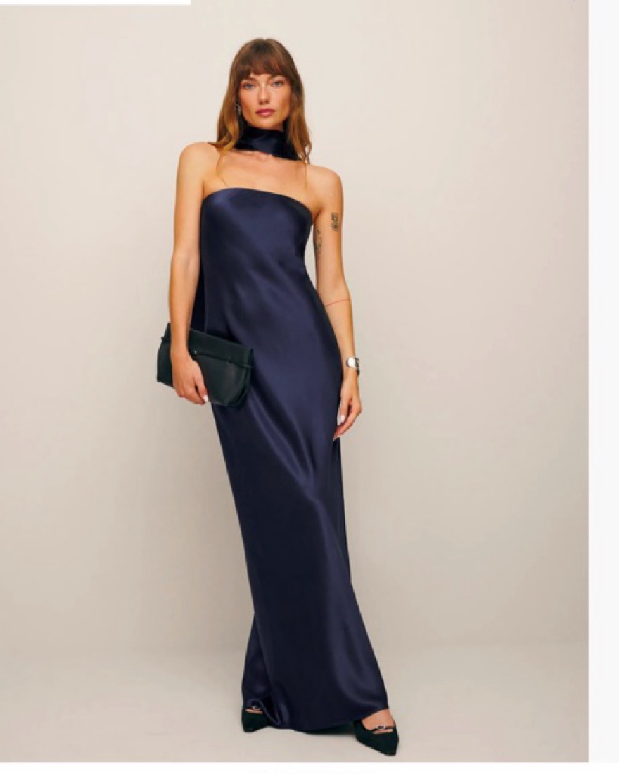 Reformation Oren Silk Dress Navy by Reformation - Pickle