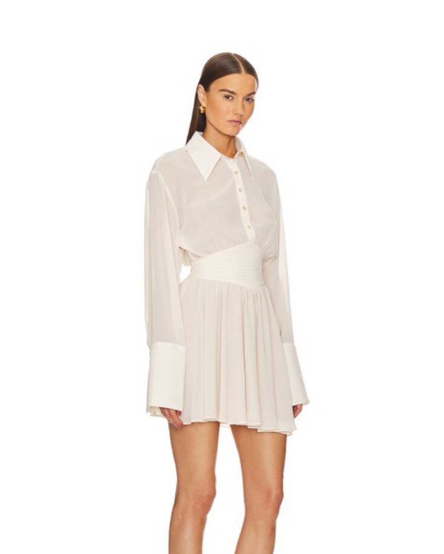 Helsa Sheer Mini Shirt Dress Cream by Helsa - Pickle