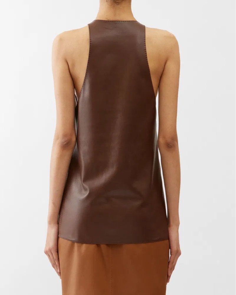 YSL Plunge Halter Neck Leather Tank Top by Saint laurent - Pickle