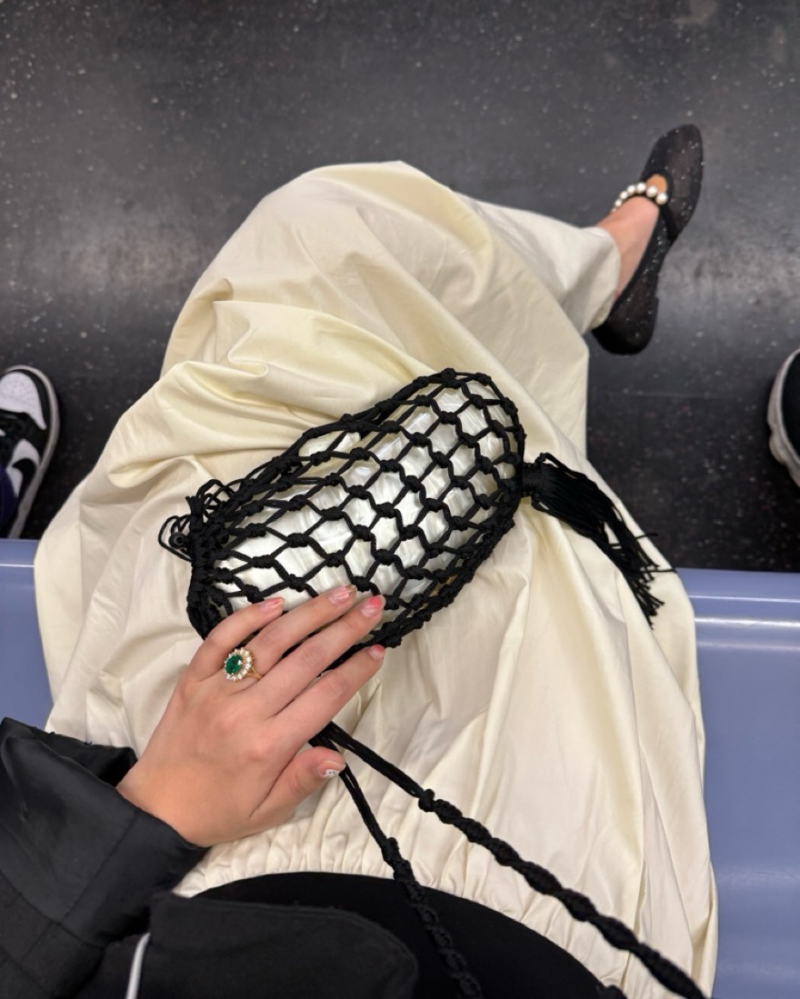 Cult Gaia Pearl Tallulah Bean Bag Clutch by Cult Gaia - Pickle