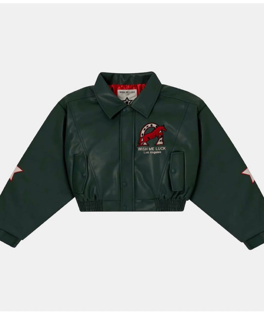 Wish Me Luck Green Cropped Bomber Jacket by Wish Me Luck - Pickle