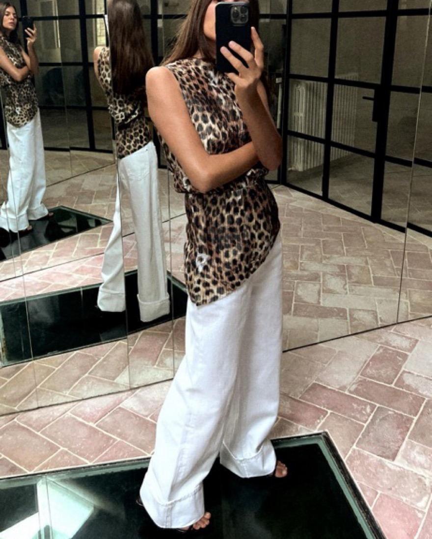 Leopard Asymmetric Pleated Top by Zara - Pickle