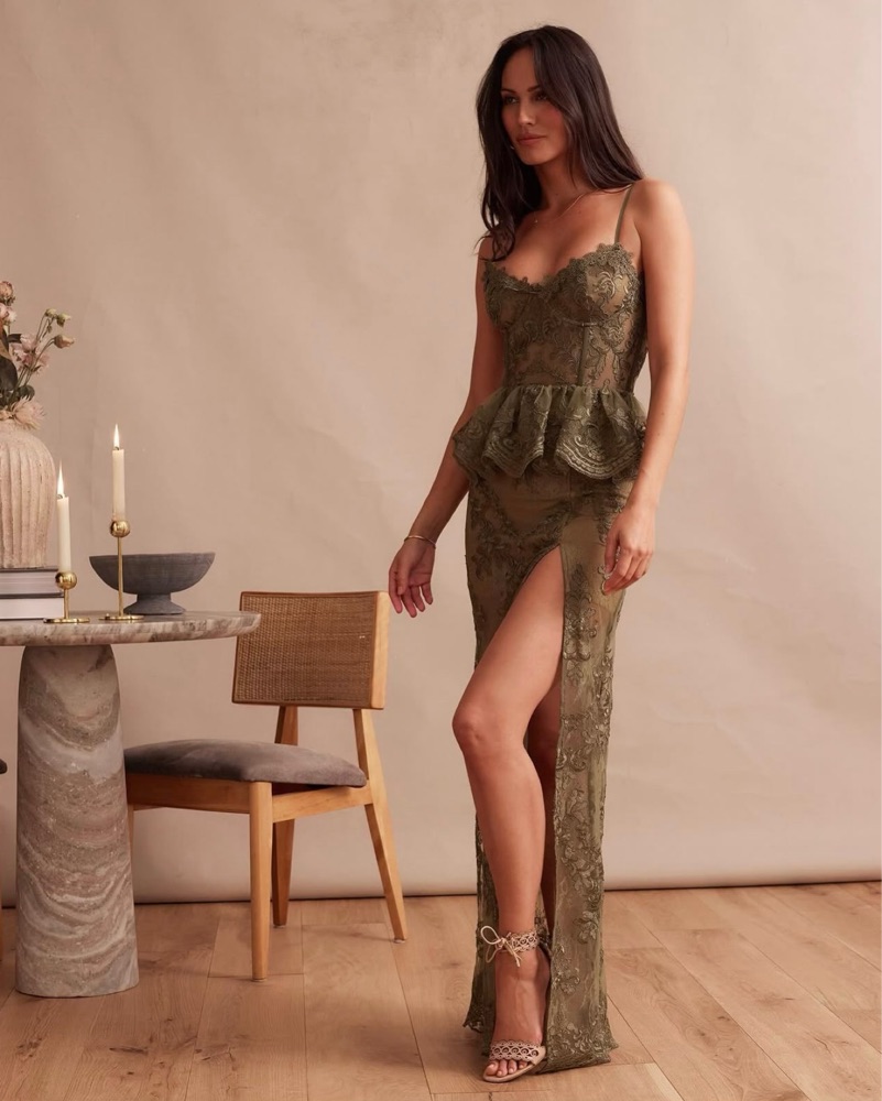 V Chapman Ophilia Olive Green Lace Maxi by V Chapman - Pickle