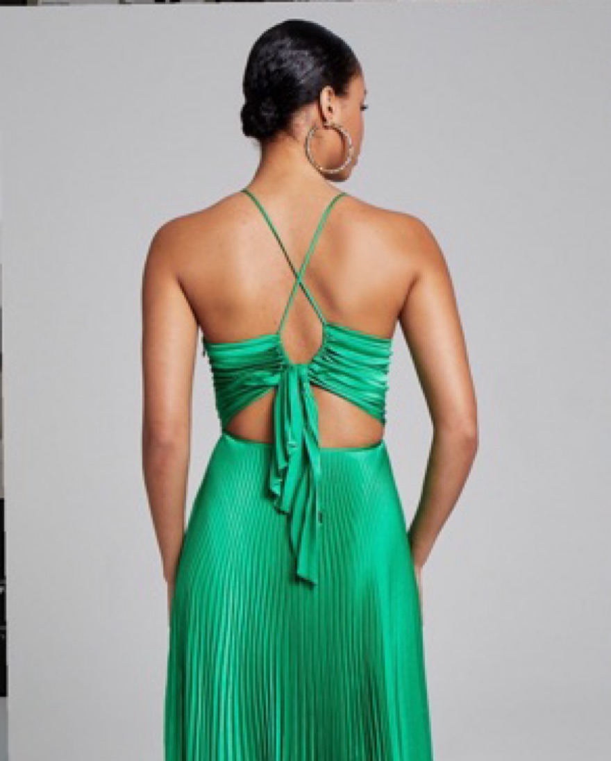 A.L.C Aries Pleated Gown Dress in Green by ALC - Pickle