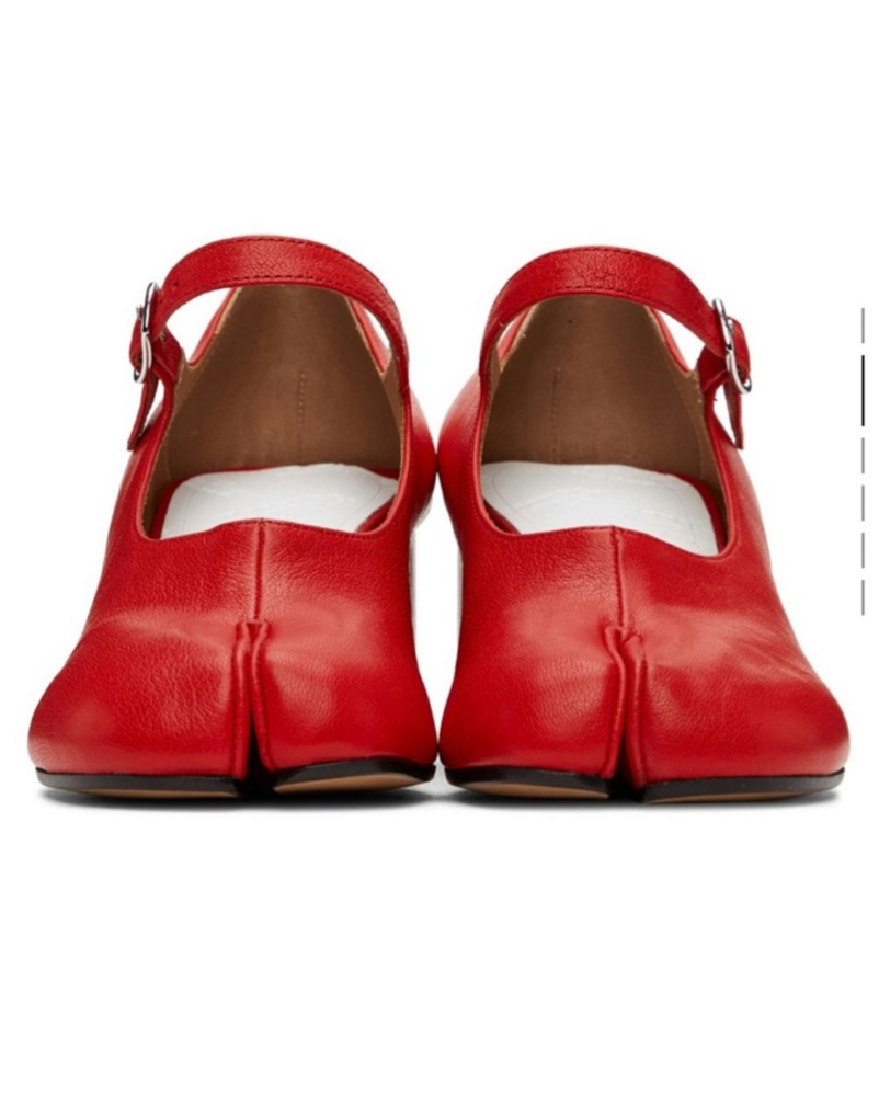 MAISON MARGIELA Red Tabi Mary Jane Heels by Maison Margiela - Pickle