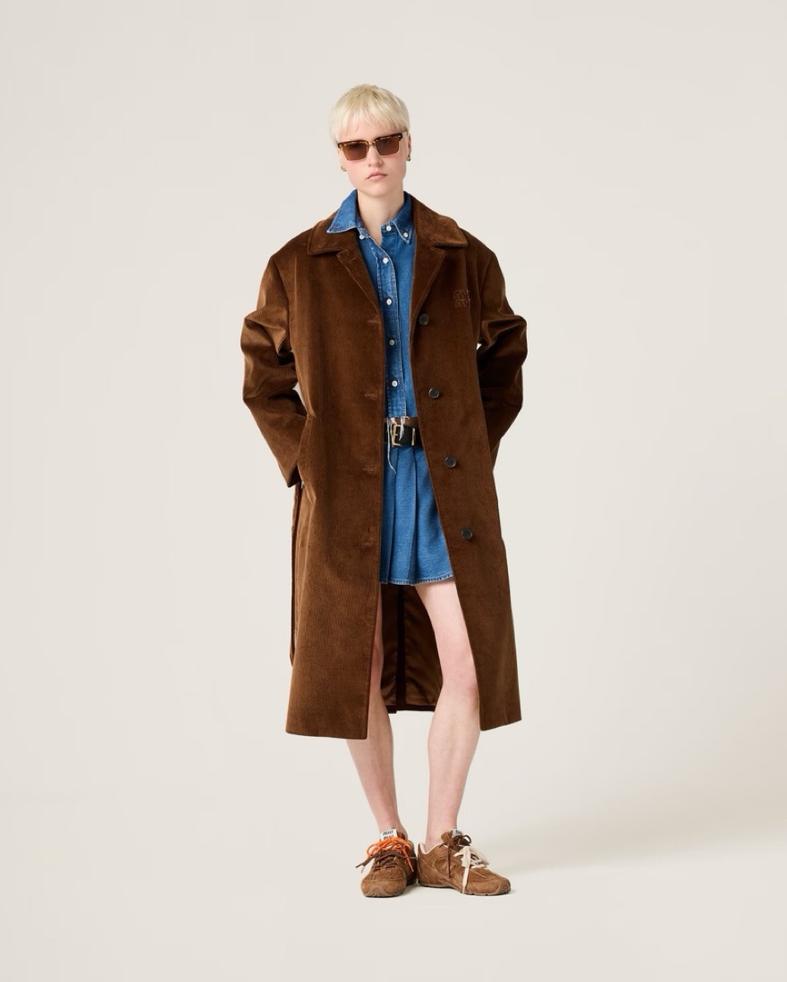 MIU MIU アイボリー ロングコート Miu Miu Single-Breasted Corduroy Coat by Miu Miu - Pickle