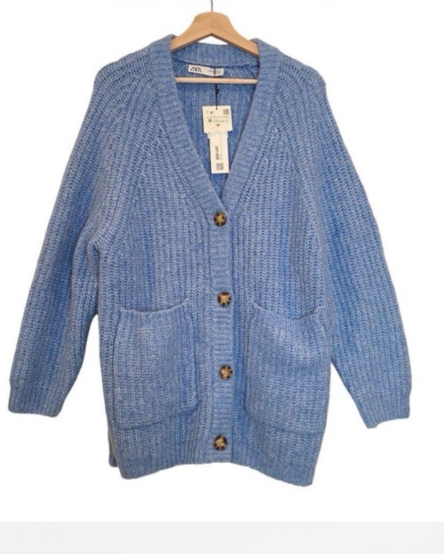 Zara Knit Blue Oversized Cardigan by Zara - Pickle