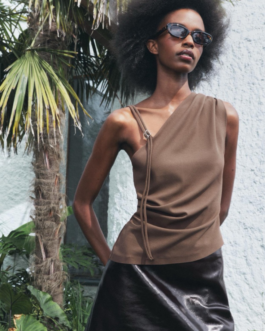 Zara Brown Asymmetric Draped Top by Zara - Pickle