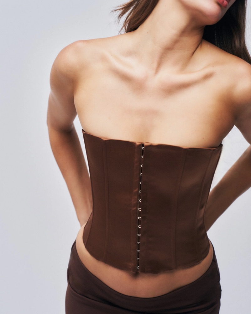 Guizio corset top brown コルセット ブラウン Sサイズ Satin Corset in Brown - Strapless Brown Corset – Guizio