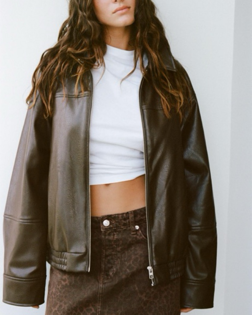 Zara Leather Bomber Jacket by Zara - Pickle