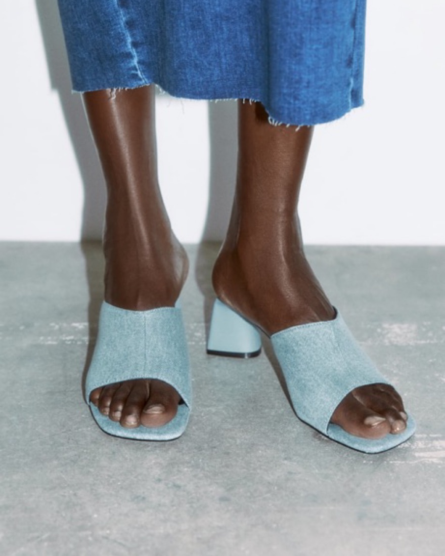 Zara Blue Denim Block Heels by Zara - Pickle