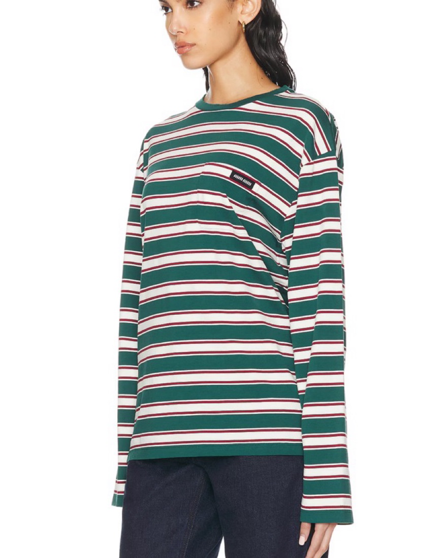 Miu Miu Striped Long Sleeve Shirt by Miu Miu - Pickle