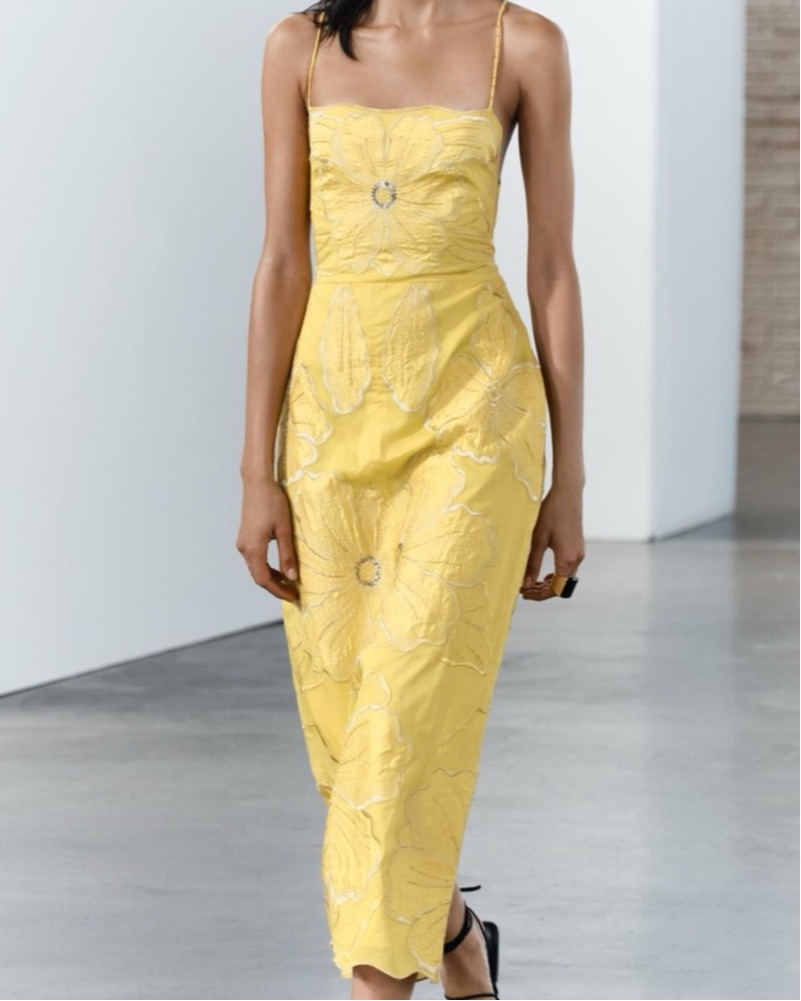 ZARA イエロードレス　パーティードレス PRINTED MIDI DRESS - Yellow | ZARA United States