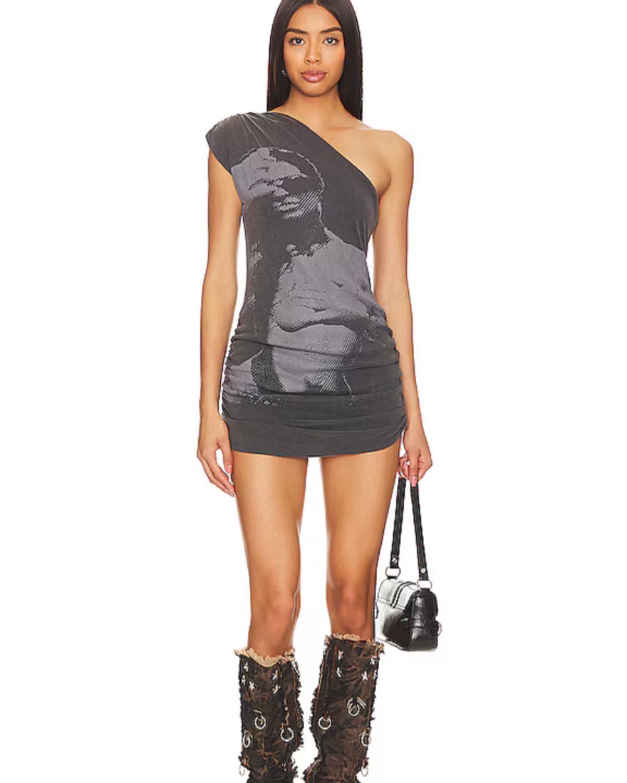 Jaded London One Shoulder Graphic Dress by Jaded London - Pickle