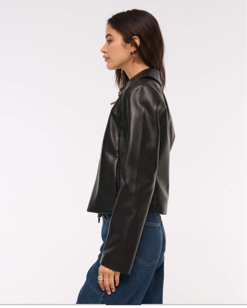Slim Vegan Leather Jacket by Abercrombie and Fitch - Pickle