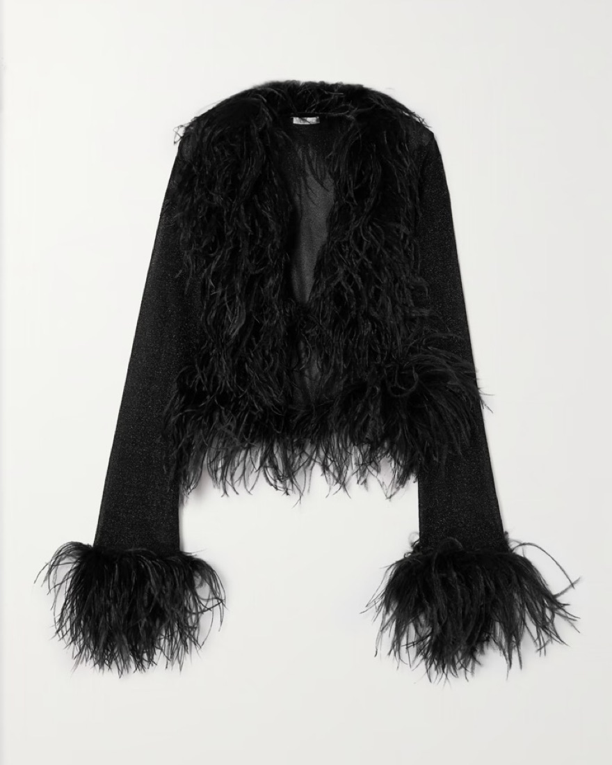 Oseree Lumiere feather-trimmed Lurex top by Oseree - Pickle