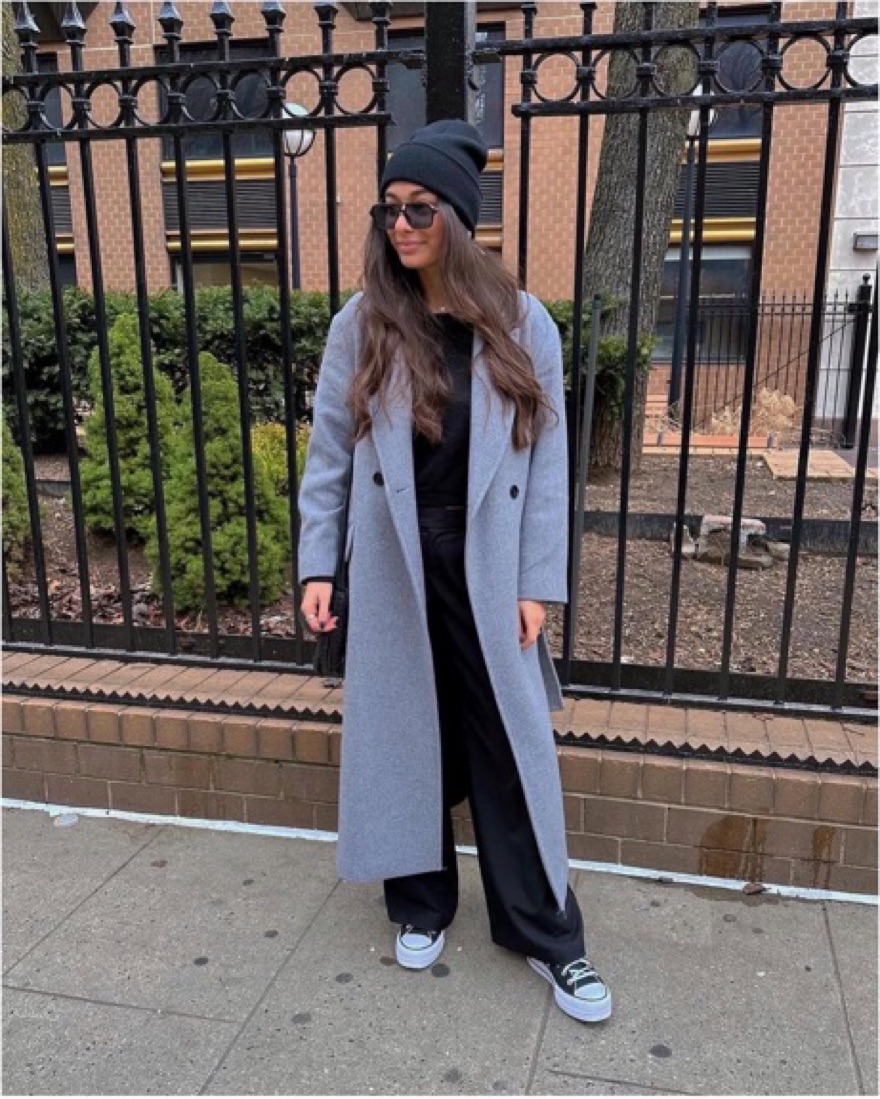 Chic Gray Longline Coat with Stylish Accents by Zara - Pickle