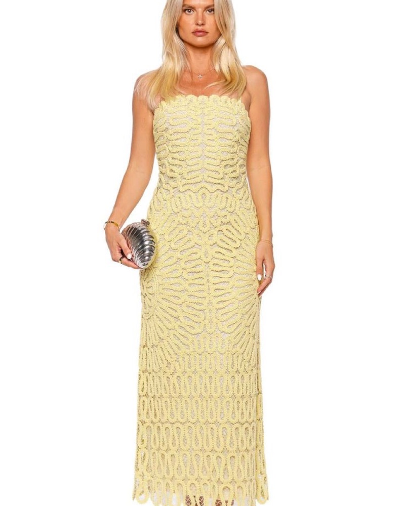 $1400 Simkhai Yellow Elise Crochet Dress by Jonathan Simkhai - Pickle