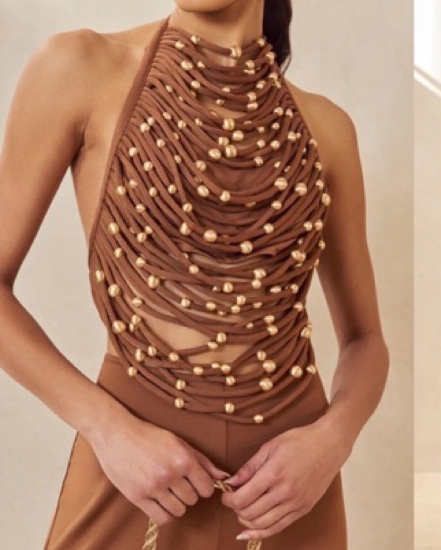 Cult Gaia Brown Beaded Jonna Top XS by Cult Gaia - Pickle