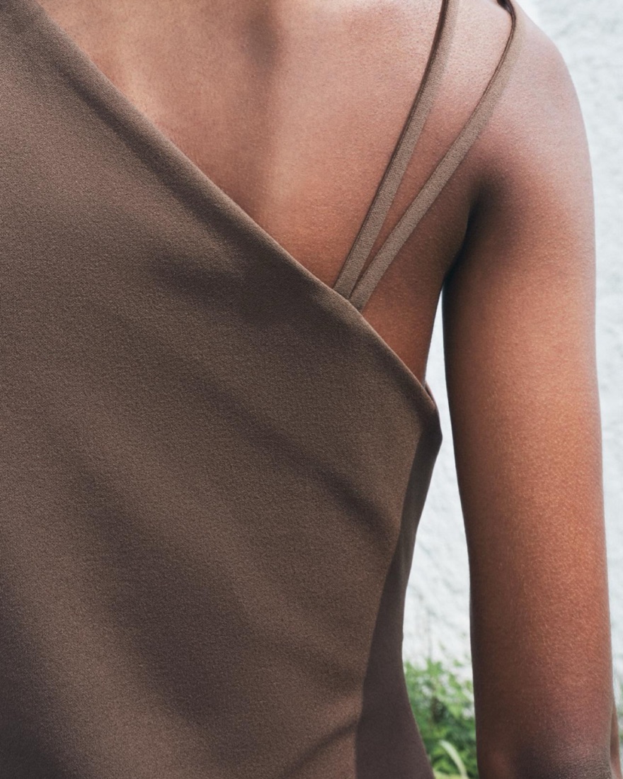 Zara Brown Asymmetric Draped Top by Zara - Pickle