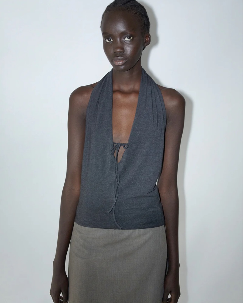 paloma wool ストレッチ タンクトップ‌ DULI-Brown asymmetrical sleeveless top featuring an open-back