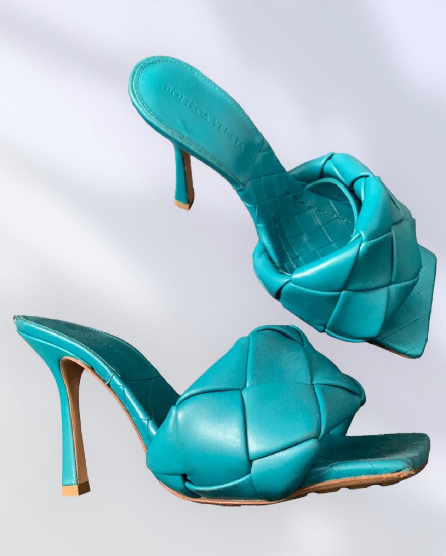 Teal Bottega Veneta Braid Mule Heels by Bottega Veneta - Pickle