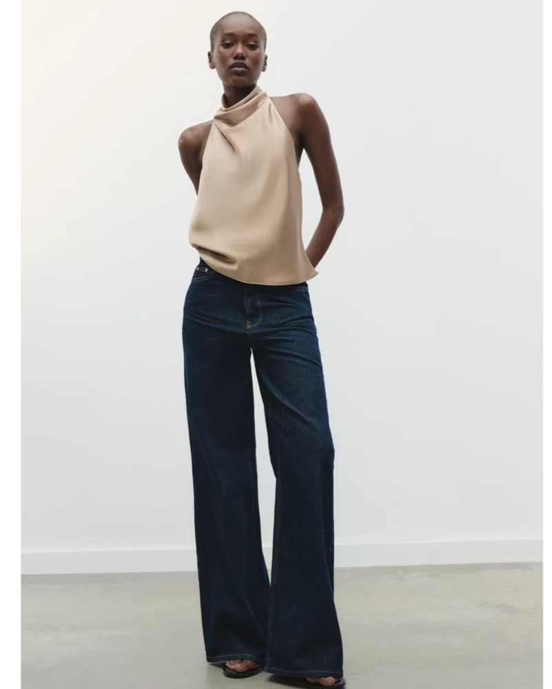新作サルセーション　Back Pleat Tank Top Elegant Draped Satin Halter Top by Zara - Pickle