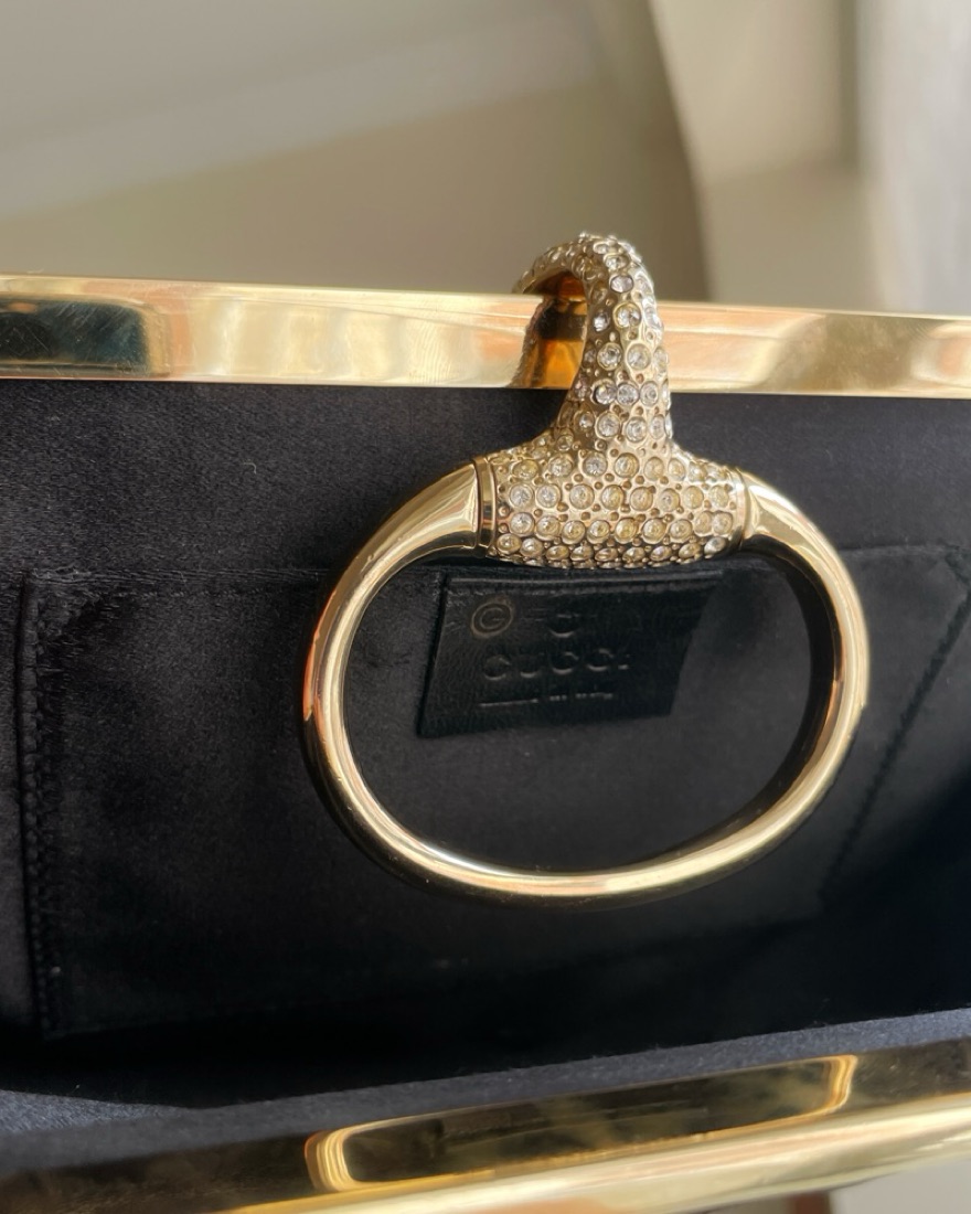 GUCCI Satin Lizard Trim Evening Bag by Gucci - Pickle