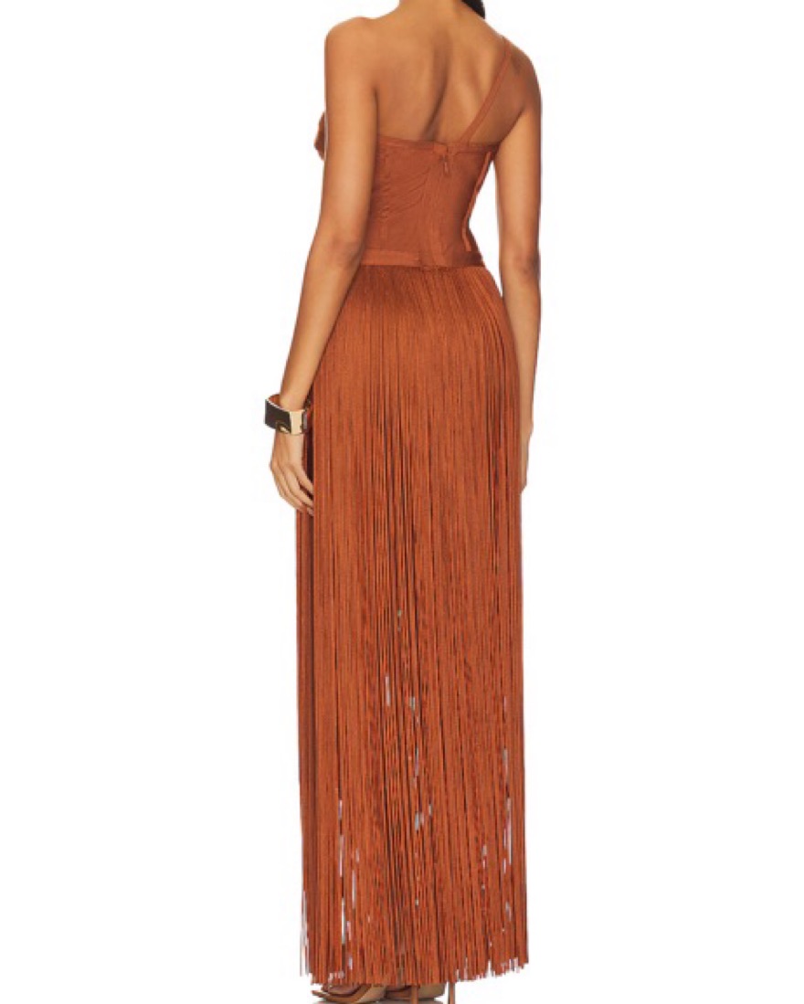 Herve Leger Fringe One-Shoulder Gown by Herve Leger - Pickle