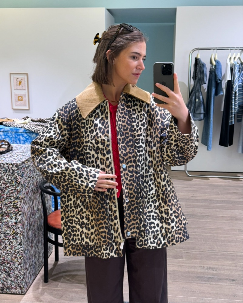 Leopard Printed Canvas Midi Jacket by Ganni - Pickle