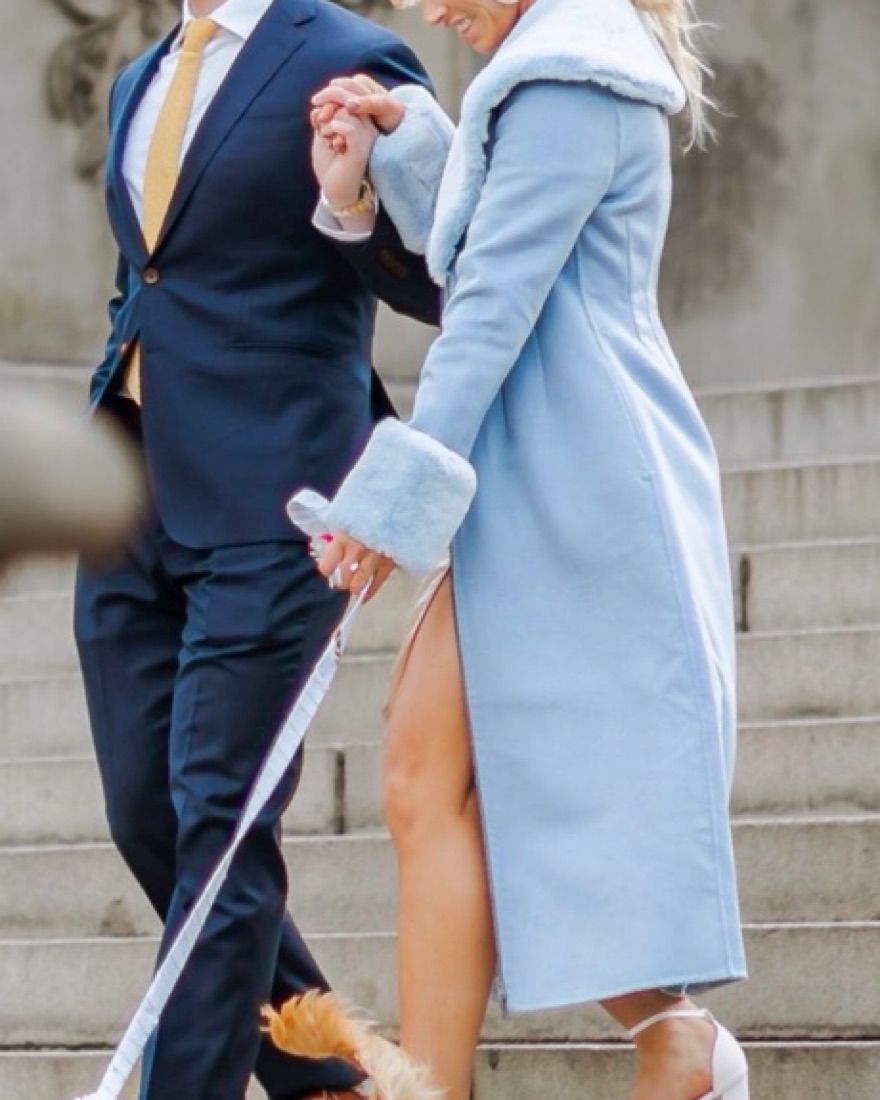 LPA giovana Coat - Blue Faux Fur Trim by LPA - Pickle