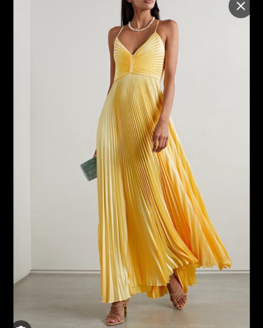 AMERI 完売品LADYLACEPREATSDRESS イエロー アイボリー ALC Aries Yellow Pleated Satin Maxi by ALC - Pickle