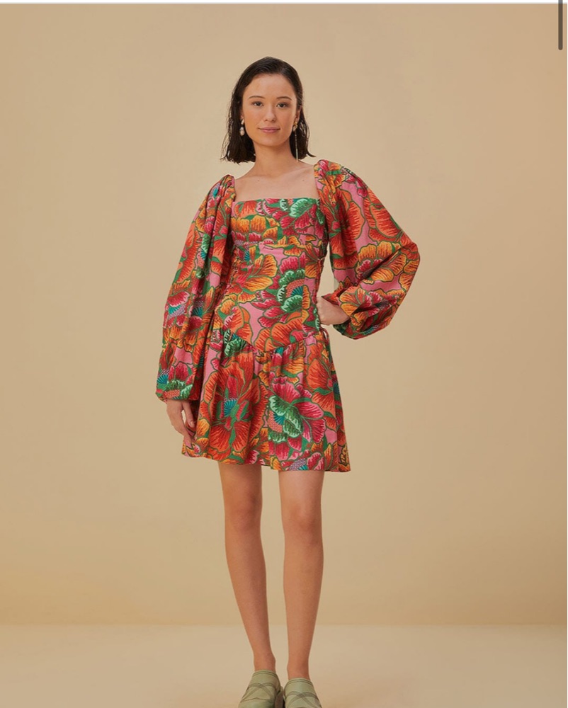 Corset Floral Puff Sleeve Dress by FARM RIO - Pickle