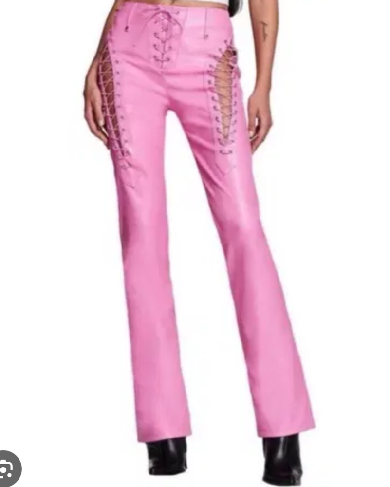 Suki Pink Lace-Up Pants by Dolls Kill - Pickle