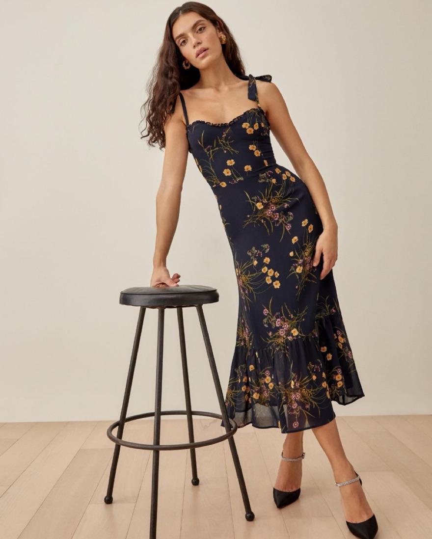 Reformation Navy Floral Midi Dress by Reformation - Pickle