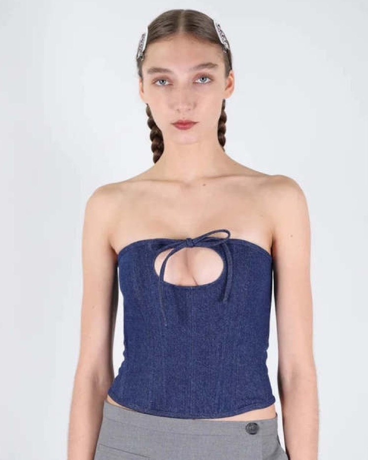 Sandy Liang Denim Corset Size 4 by Sandy Liang - Pickle