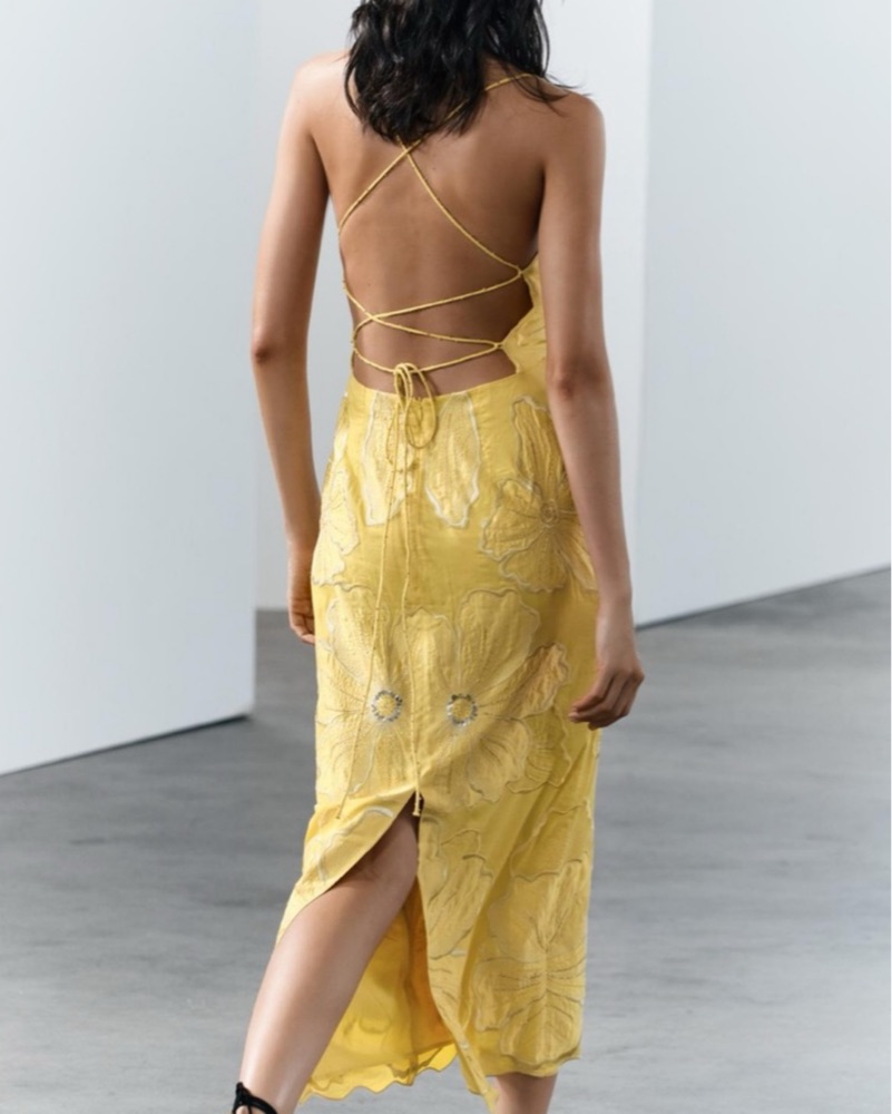 ZARA Embroidered Yellow Midi Dress by ZARA - Pickle