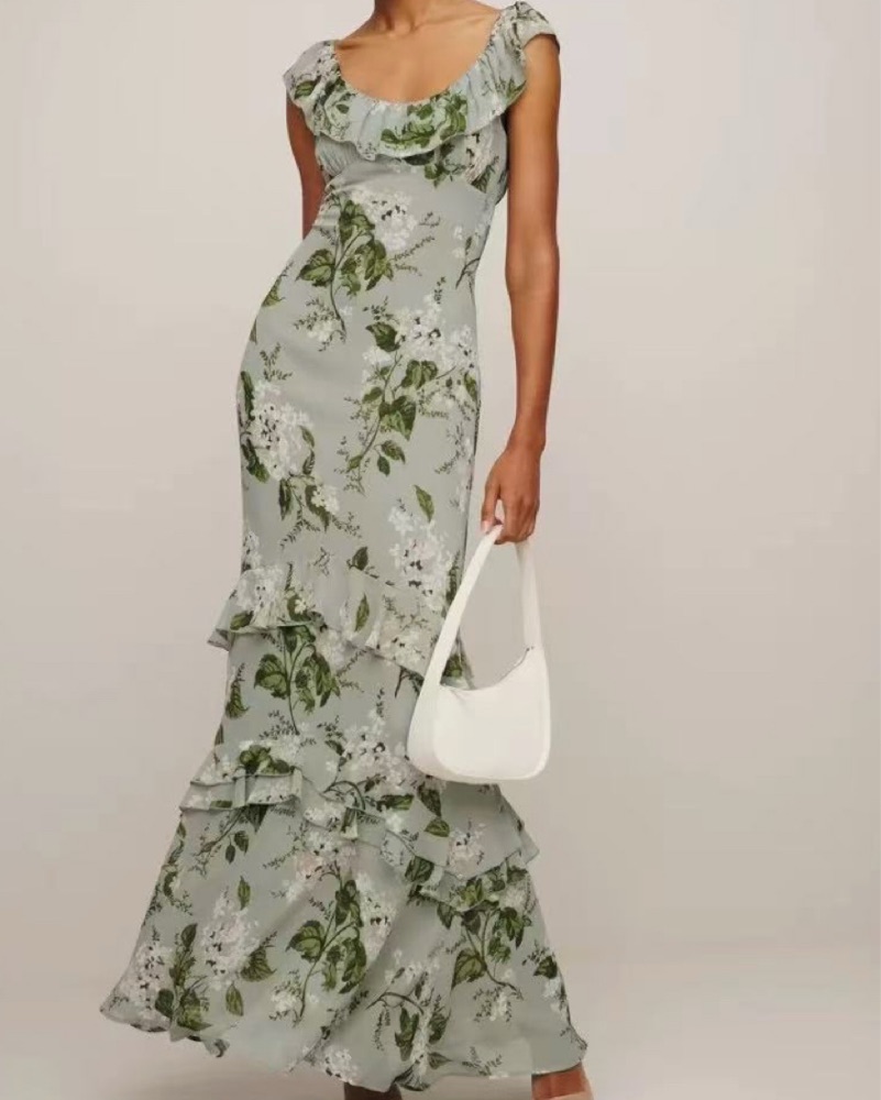 Reformation Tripoli Dress - Green Floral by Reformation - Pickle