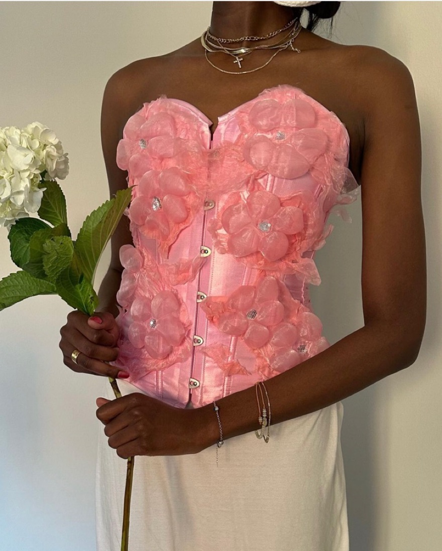 週末大幅お値下げ！ 2WAY MIX PINK SHAGGY BUSTIER Harper Collective Superbloom Corset by Harper Collective - Pickle