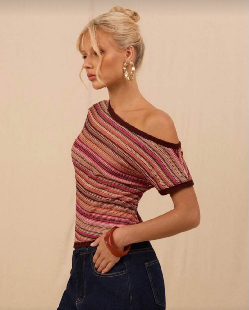 akiki アキキ ribbon one shoulder top NIKIBIKI Women Seamless Vintage One Shoulder Crop Top, One Size