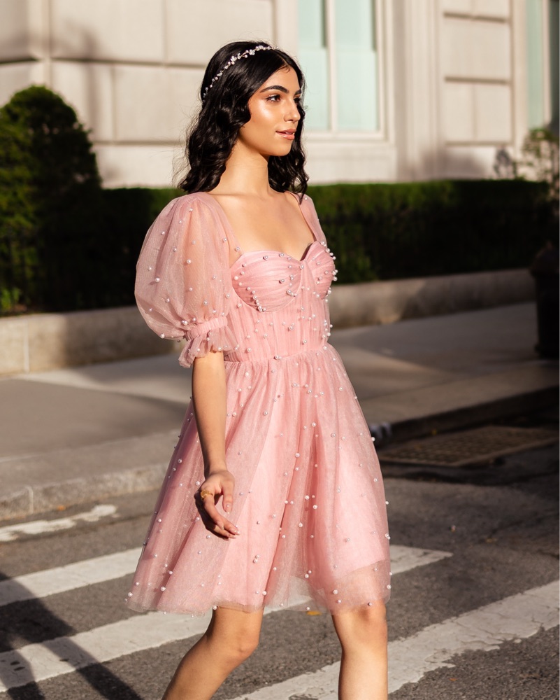 Blush Pink Pearl Mini Dress by Ava gowns - Pickle