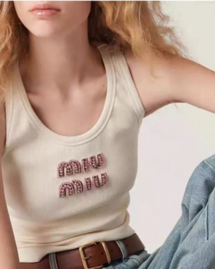 トップス MIUMIU Candy tank top Designer Jeweled Tank Top Slim Fit Casual Top With From