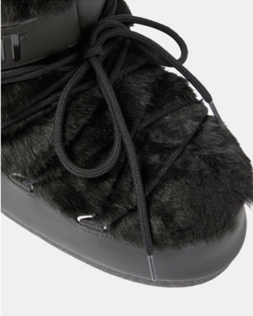 MOONBOOT アイコン フェイクカーリー ブラックブーツ Moon Boot Icon Low Faux Fur Snow Boots by Moon Boot - Pickle
