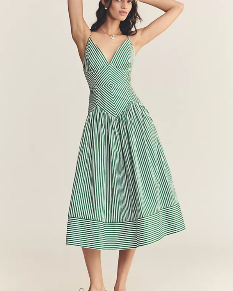 Farm Rio Stripe A-Line Midi Dress by Farm Rio - Pickle